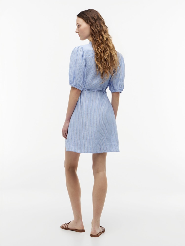 Tommy Hilfiger Blue Pure Linen Relaxed Mini Wrap Dress - Image 2 of 5 Tommy Hilfiger Blue Pure Linen Relaxed Mini Wrap Dress - Image 2 of 5