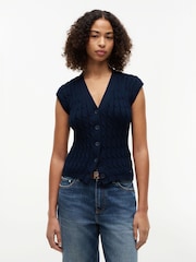 Tommy Hilfiger Blue Cable Knit Slim Cap Sleeve Cardigan - Image 1 of 5
