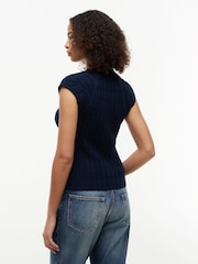 Tommy Hilfiger Blue Cable Knit Slim Cap Sleeve Cardigan - Image 2 of 5