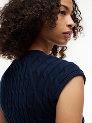 Tommy Hilfiger Blue Cable Knit Slim Cap Sleeve Cardigan - Image 4 of 5