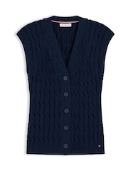 Tommy Hilfiger Blue Cable Knit Slim Cap Sleeve Cardigan - Image 5 of 5