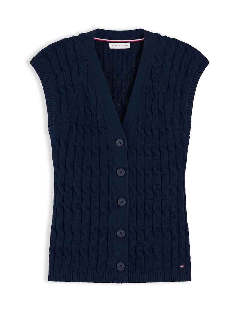 Tommy Hilfiger Blue Cable Knit Slim Cap Sleeve Cardigan - Image 5 of 5 Tommy Hilfiger Blue Cable Knit Slim Cap Sleeve Cardigan - Image 5 of 5