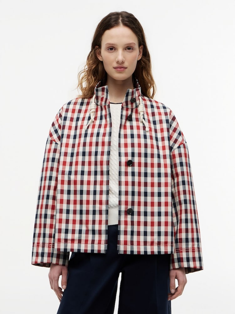 Tommy Hilfiger Red Check Relaxed Short Parka - Image 1 of 4 Tommy Hilfiger Red Check Relaxed Short Parka - Image 1 of 4