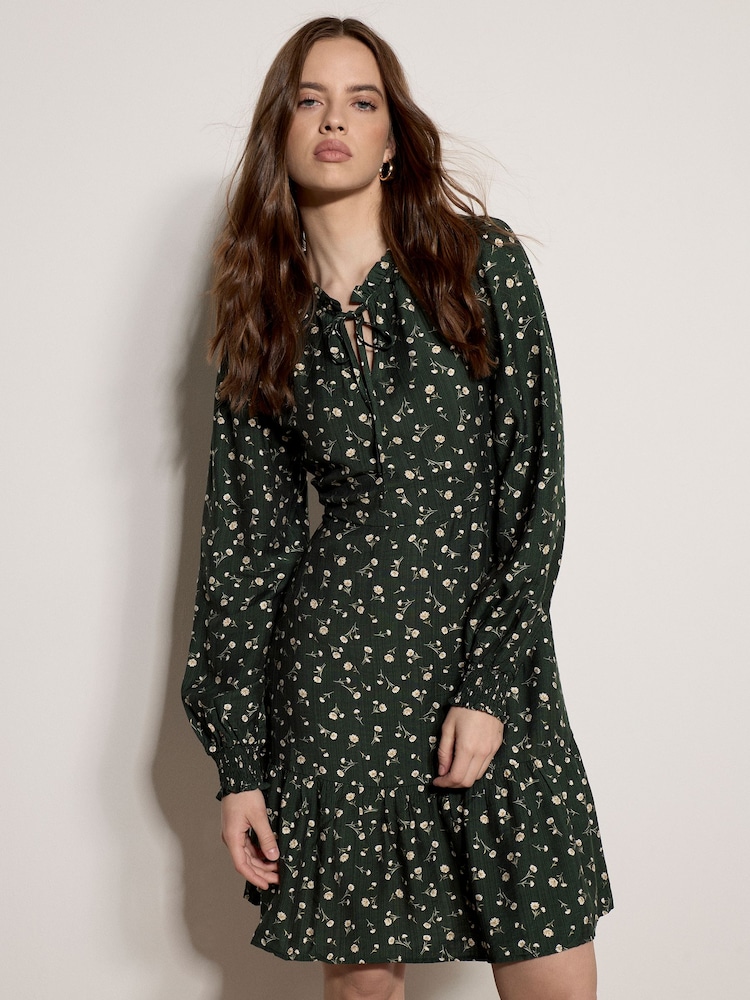 Apricot Green Ditsy Floral Mini Skater Dress - Image 1 of 4 Apricot Green Ditsy Floral Mini Skater Dress - Image 1 of 4