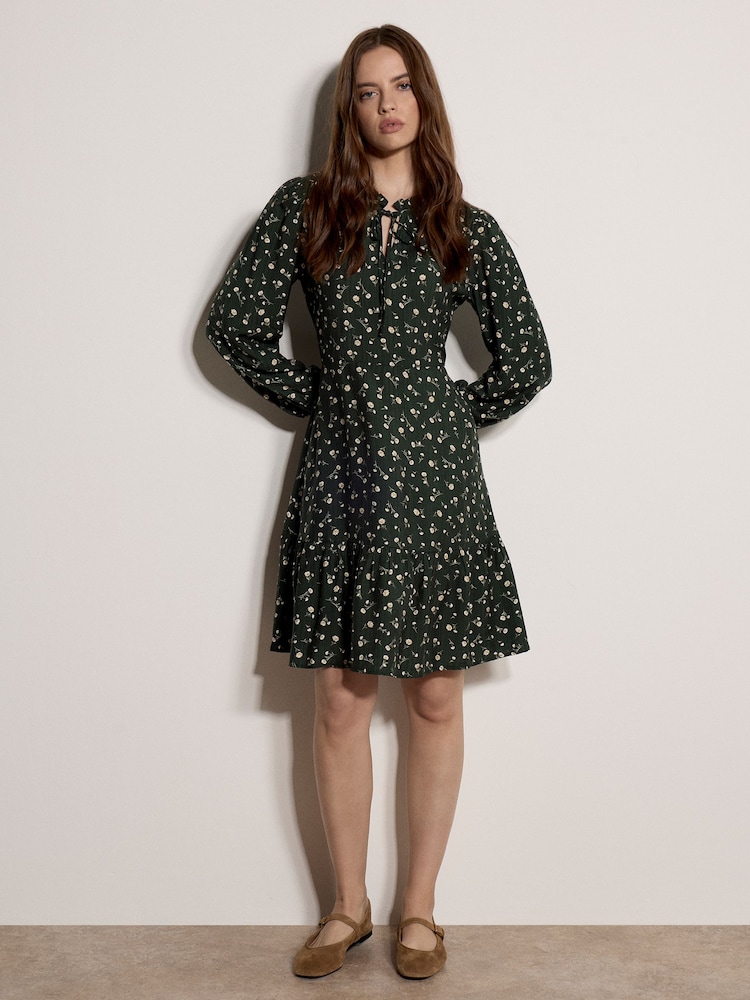 Apricot Green Ditsy Floral Mini Skater Dress - Image 4 of 4 Apricot Green Ditsy Floral Mini Skater Dress - Image 4 of 4
