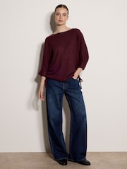 Apricot Red Soft Touch Drawstring Batwing Top - Image 1 of 4