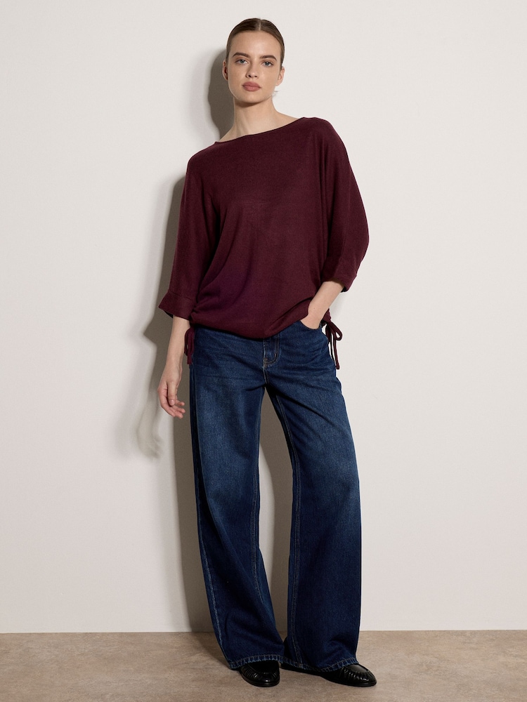 Apricot Red Soft Touch Drawstring Batwing Top - Image 1 of 4 Apricot Red Soft Touch Drawstring Batwing Top - Image 1 of 4