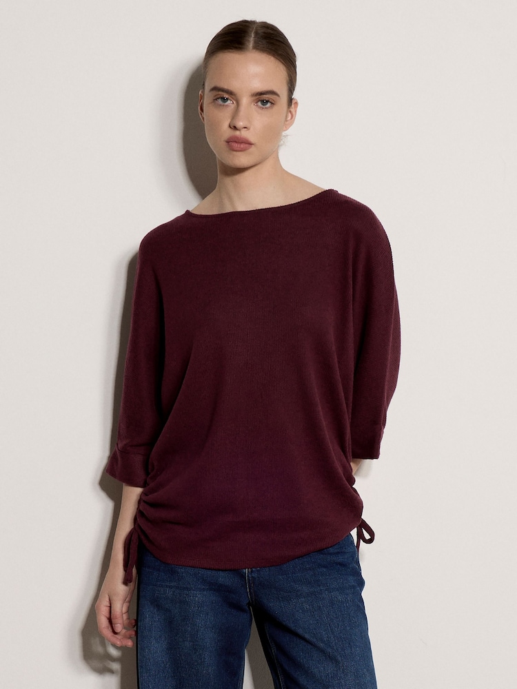 Apricot Red Soft Touch Drawstring Batwing Top - Image 2 of 4 Apricot Red Soft Touch Drawstring Batwing Top - Image 2 of 4
