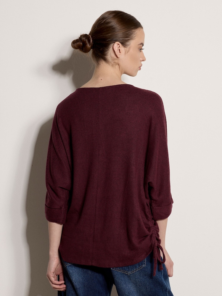 Apricot Red Soft Touch Drawstring Batwing Top - Image 4 of 4 Apricot Red Soft Touch Drawstring Batwing Top - Image 4 of 4