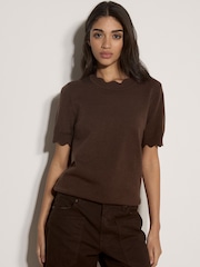 Apricot Brown Scallop Knitted T-Shirt - Image 1 of 3