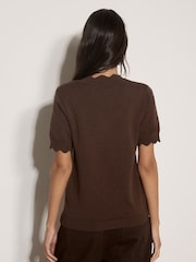 Apricot Brown Scallop Knitted T-Shirt - Image 2 of 3