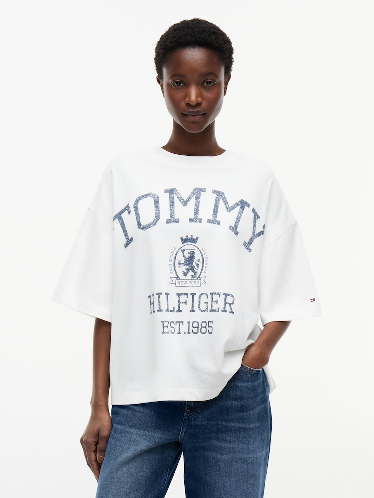 Tommy Hilfiger Natural Crest Relaxed Oversized T-Shirt - Image 1 of 7 Tommy Hilfiger Natural Crest Relaxed Oversized T-Shirt - Image 1 of 7