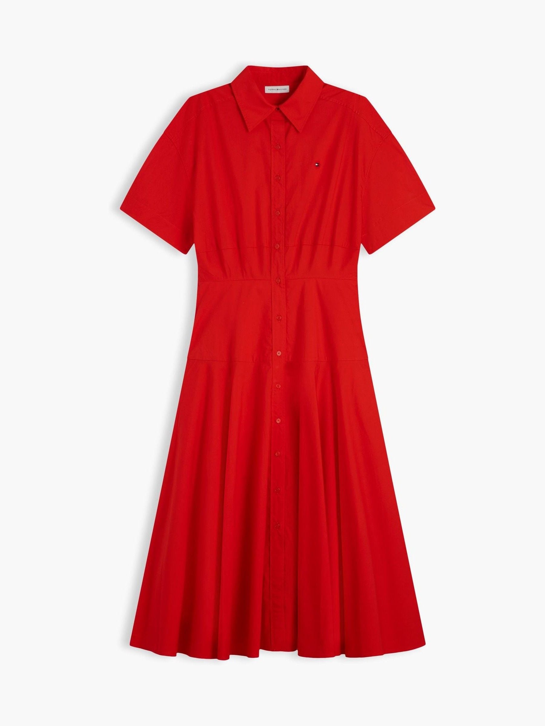 Buy Tommy Hilfiger Red Fit And Flare Poplin Midi Shirt Dress from