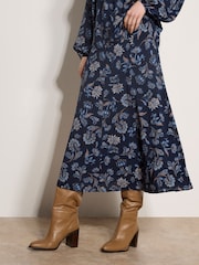 Apricot Blue Folk Floral A-Line Midi Skirt - Image 1 of 4