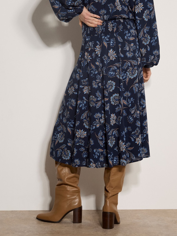 Apricot Blue Folk Floral A-Line Midi Skirt - Image 2 of 4 Apricot Blue Folk Floral A-Line Midi Skirt - Image 2 of 4