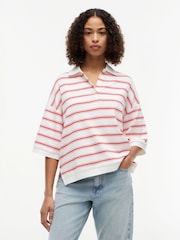 Tommy Hilfiger Red Oversized Fit Stripe Polo Shirt - Image 1 of 5