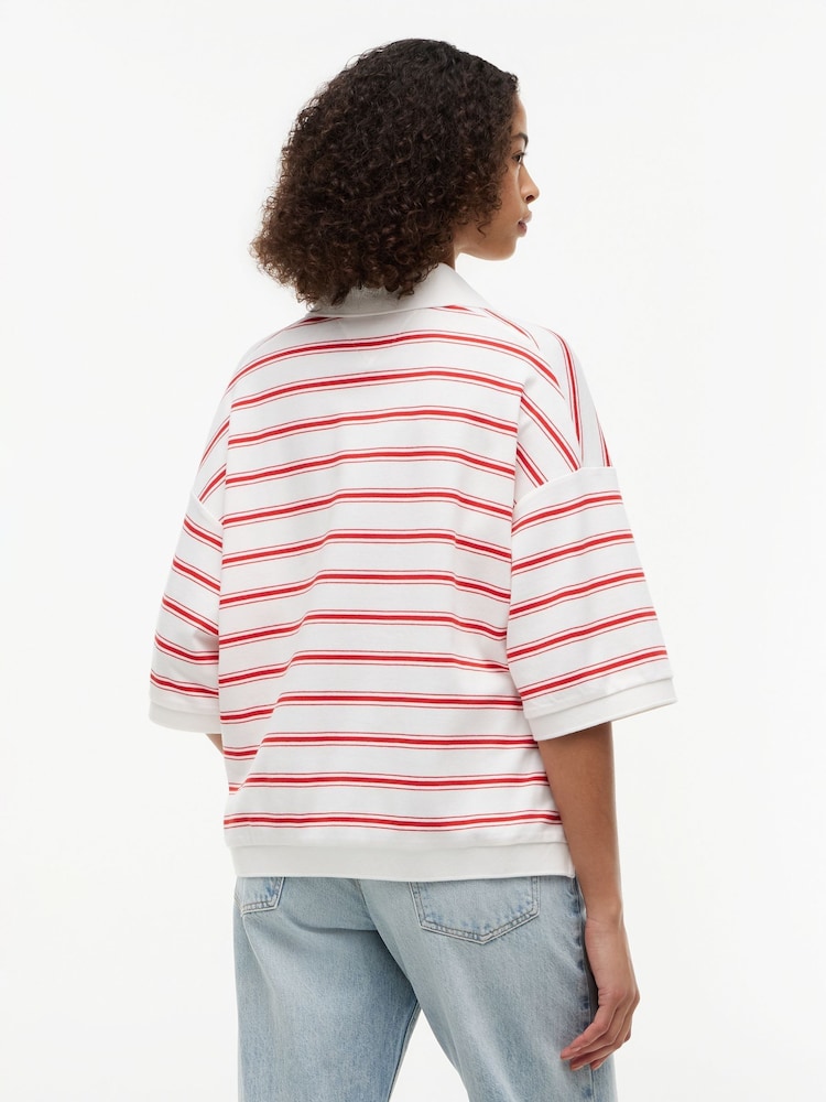 Tommy Hilfiger Red Oversized Fit Stripe Polo Shirt - Image 2 of 5
