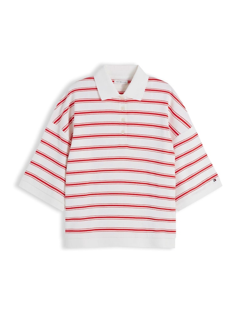 Tommy Hilfiger Red Oversized Fit Stripe Polo Shirt - Image 5 of 5