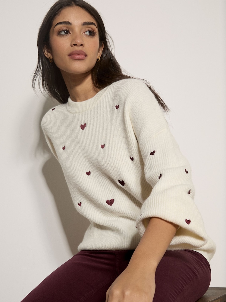 Apricot Cream Embroidered Heart Jumper - Image 1 of 4 Apricot Cream Embroidered Heart Jumper - Image 1 of 4