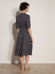 Apricot Blue Polka Dot Ruffle Midi Dress - Image 2 of 4