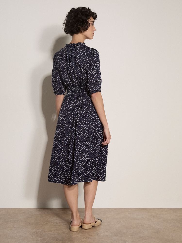 Apricot Blue Polka Dot Ruffle Midi Dress - Image 2 of 4 Apricot Blue Polka Dot Ruffle Midi Dress - Image 2 of 4