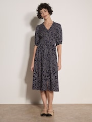Apricot Blue Polka Dot Ruffle Midi Dress - Image 3 of 4