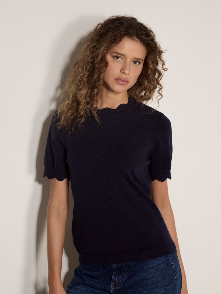 Apricot Blue Scallop Knitted T-Shirt - Image 1 of 4 Apricot Blue Scallop Knitted T-Shirt - Image 1 of 4