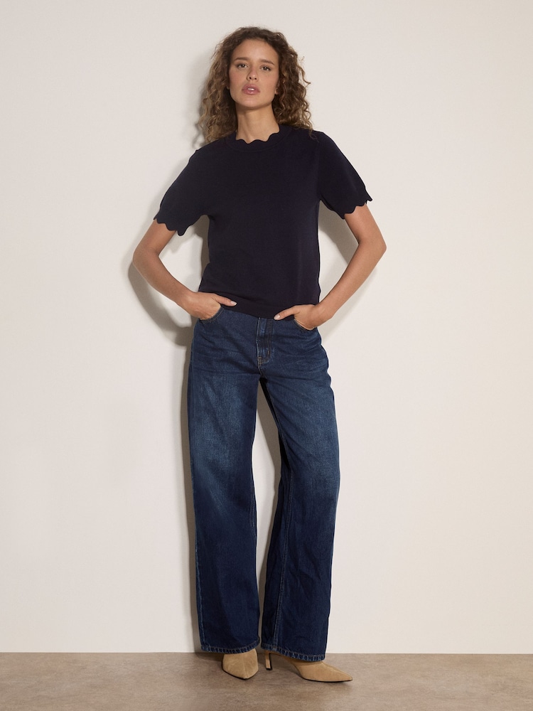 Apricot Blue Scallop Knitted T-Shirt - Image 2 of 4 Apricot Blue Scallop Knitted T-Shirt - Image 2 of 4