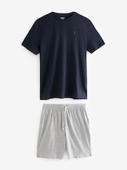 Navy Blue/Grey Jersey Pyjamas Shorts Set - Image 2 of 6