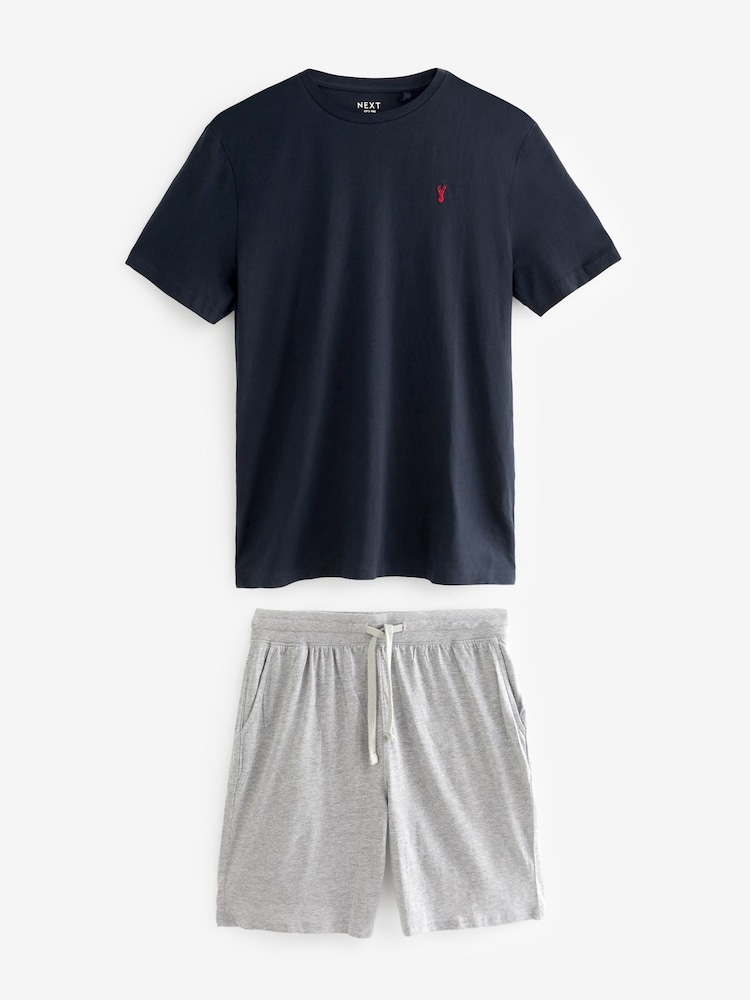 Navy Blue/Grey Jersey Pyjamas Shorts Set - Image 2 of 6