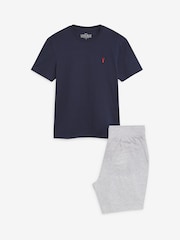 Navy Blue/Grey Jersey Pyjamas Shorts Set - Image 3 of 6