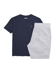 Navy Blue/Grey Jersey Pyjamas Shorts Set - Image 4 of 6