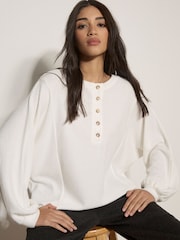 Apricot Cream Waffle Knit Button Neck Blouse - Image 1 of 4