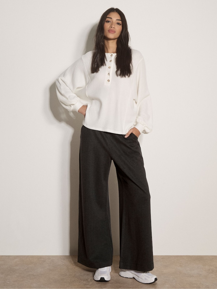 Apricot Cream Waffle Knit Button Neck Blouse - Image 2 of 4