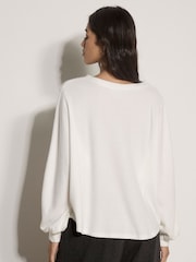 Apricot Cream Waffle Knit Button Neck Blouse - Image 4 of 4