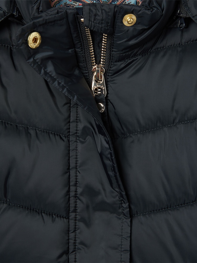 Joules Girls' Pembury Navy Blue Showerproof Padded Coat with Hood - Image 6 of 6