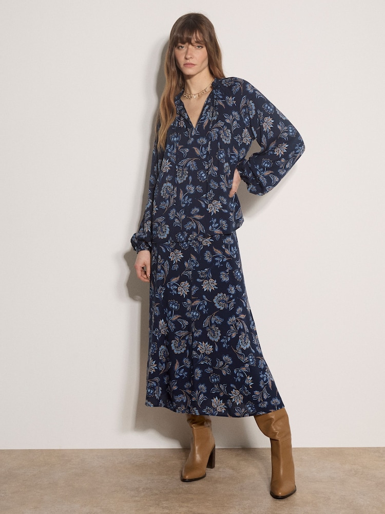 Apricot Blue Folk Floral Blouse - Image 1 of 4