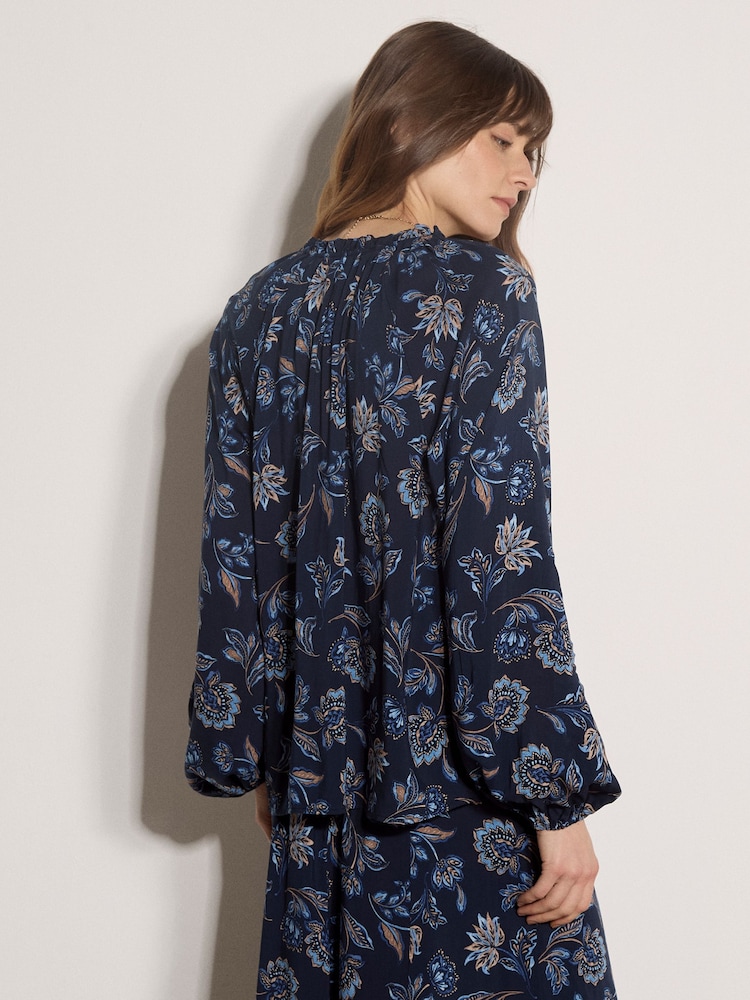Apricot Blue Folk Floral Blouse - Image 2 of 4