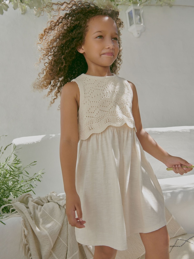 Ecru Crochet Vest Dress (3-12yrs) - Image 1 of 10 Ecru Crochet Vest Dress (3-12yrs) - Image 1 of 10