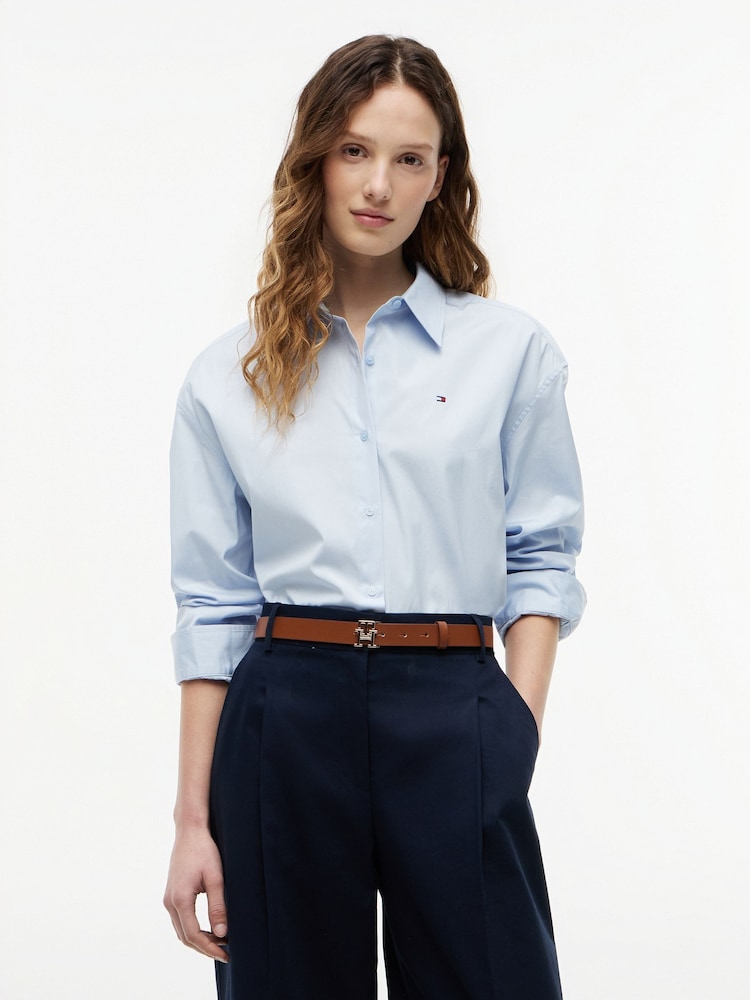 Tommy Hilfiger Blue Boxy Fit Poplin Shirt - Image 1 of 5 Tommy Hilfiger Blue Boxy Fit Poplin Shirt - Image 1 of 5