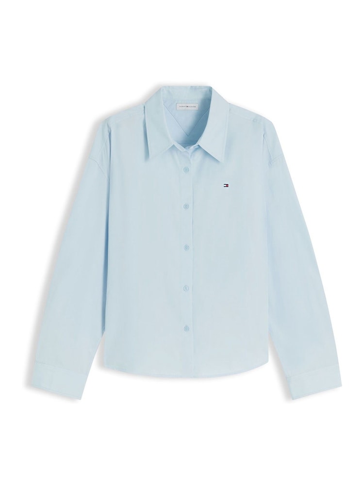 Tommy Hilfiger Blue Boxy Fit Poplin Shirt - Image 5 of 5 Tommy Hilfiger Blue Boxy Fit Poplin Shirt - Image 5 of 5
