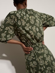 Apricot Green Folk Floral A-Line Midi Skirt - Image 2 of 5