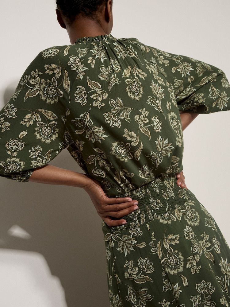 Apricot Green Folk Floral A-Line Midi Skirt - Image 2 of 5