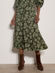 Apricot Green Folk Floral A-Line Midi Skirt - Image 3 of 5