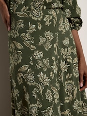 Apricot Green Folk Floral A-Line Midi Skirt - Image 4 of 5
