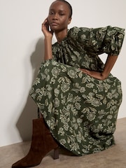 Apricot Green Folk Floral A-Line Midi Skirt - Image 5 of 5