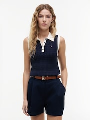 Blå - Tommy Hilfiger Kabelstickad Slim Ärmlös Jumper - Bild 1 av 5