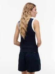Blå - Tommy Hilfiger Kabelstickad Slim Ärmlös Jumper - Bild 2 av 5