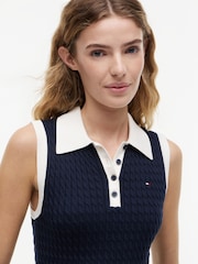 Blå - Tommy Hilfiger Kabelstickad Slim Ärmlös Jumper - Bild 4 av 5