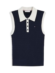 Blå - Tommy Hilfiger Kabelstickad Slim Ärmlös Jumper - Bild 5 av 5